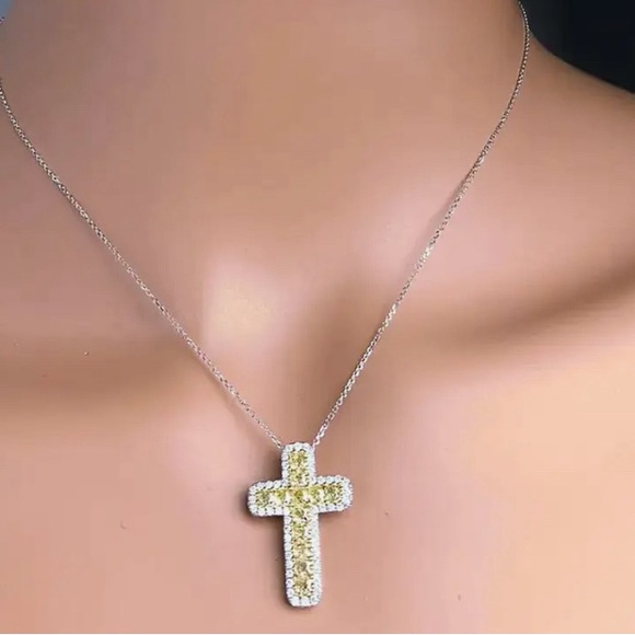 Citrine crystal cross pendent with cz’s necklace 18” long - Picture 1 of 5